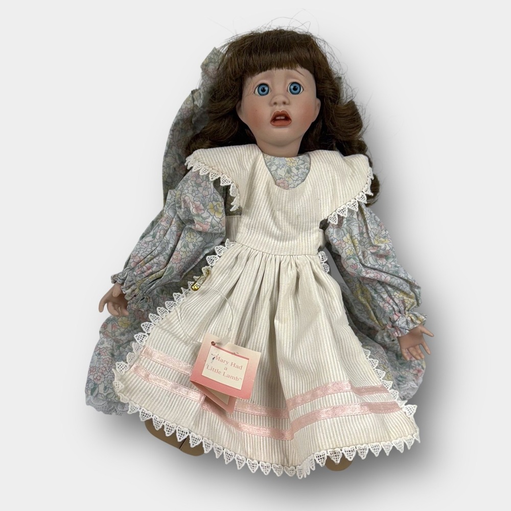 Ashton‎ Drake Mary Had a Little Lamb Porcelain Doll 1994 Floral Dress Bonnet Tag